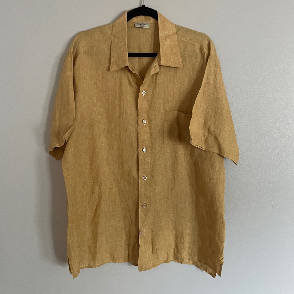 Gran Sasso Linen Shirt Mens 52 Gold Short Sleeve Button Up Italy Luxury XXL